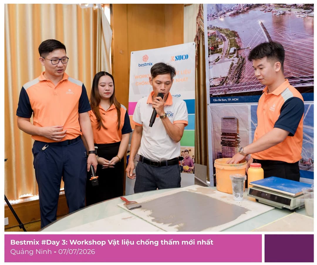 Bestmix trình diễn pha trộn và thi công vật liệu chống thấm tại Quảng Ninh