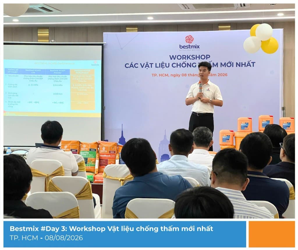 Đại diện Bestmix trình bày workshop vật liệu chống thấm mới nhất tại TP. Hồ Chí Minh
